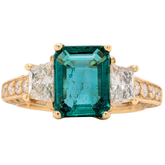 18K Yellow Gold Emerald Center Ring with Trapeze Diamond Sides